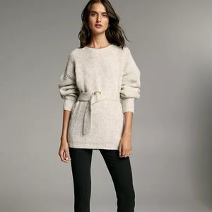 Aritzia Babaton Gaudi Belted Boatneck Alpaca Sweater BEIGE Size Small